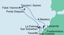 Route: Azoren & Kanaren mit AIDAcara