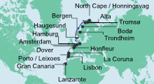 Route: Von Gran Canaria nach Hamburg mit AIDAcara