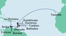 Route: Von der Dominikanischen Republik nach Teneriffa mit AIDAperla