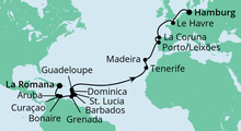 Route: Von der Dominikanischen Republik nach Hamburg 2 mit AIDAperla