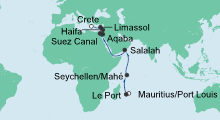 Route: Von Mauritius nach Kreta mit AIDAblu
