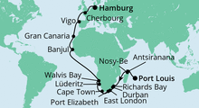 Route: Von Mauritius nach Hamburg mit AIDAaura