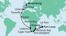 Route: Von Mauritius nach Hamburg mit AIDAaura