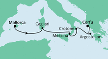Route: Von Mallorca Nach Korfu mit AIDAmira