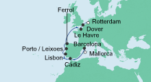 Route: Von Mallorca nach Rotterdam mit AIDAmar