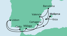 Route: Spanien & Portugal mit Ibiza mit AIDAstella