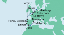 Route: Von Mallorca nach Hamburg 4 mit AIDAmar