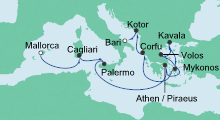 Route: Von Mallorca nach Bari mit AIDAcara