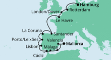 Route: Von Mallorca nach Hamburg 1 mit AIDAsol
