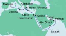 Route: Von Mallorca nach Dubai 3 mit AIDAbella