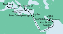 Route: Von Mallorca nach Dubai 5 mit AIDAprima