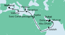 Route: Von Mallorca nach Dubai 6 mit AIDAprima