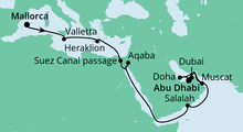 Route: Von Mallorca nach Abu Dhabi mit AIDAprima