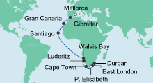 Route: Von Mallorca nach Kapstadt 2 mit AIDAmira