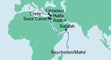 Route: Von den Seychellen nach Kreta mit AIDAblu