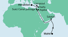 Route: Von den Seychellen nach Kreta mit AIDAblu