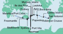 Route: Von San Antonio nach Mauritius mit AIDAaura