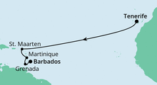 Route: Von Teneriffa nach Barbados mit AIDAperla
