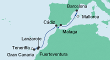 Route: Von Teneriffa nach Mallorca 3 mit AIDAnova