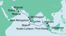 Route: Von Singapur nach Dubai mit AIDAbella