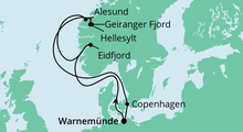 Route: Norwegens Fjorde 4 ab Warnemünde mit AIDAdiva