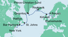 Route: Von Warnemünde nach New York 2 mit AIDAdiva