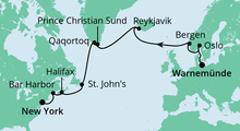 Route: Von Warnemünde nach New York mit AIDAdiva