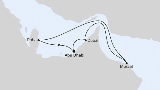 Routenverlauf Orient mit Oman ab Abu Dhabi