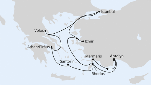 Routenverlauf Östliches Mittelmeer mit Istanbul ab Antalya 2