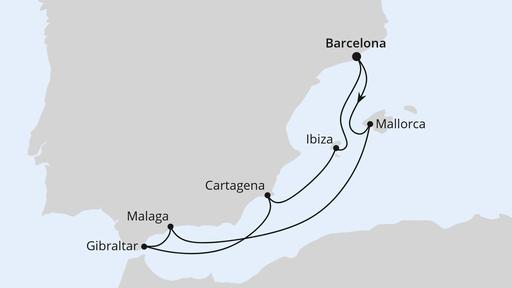 Routenverlauf Mediterrane Schätze mit Gibraltar ab Barcelona