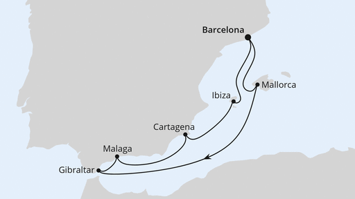 Routenverlauf Mediterrane Schätze mit Gibraltar ab Barcelona