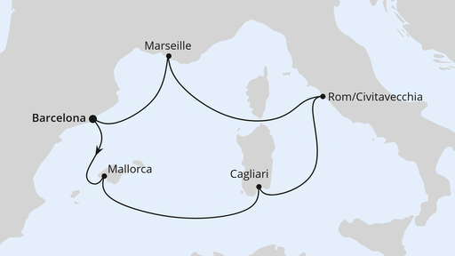 Routenverlauf Mediterrane Schätze mit Sardinien ab Barcelona