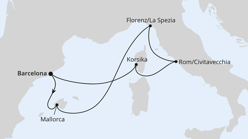 Routenverlauf Mediterrane Schätze mit Korsika ab Barcelona