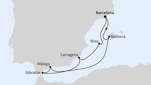 Routenverlauf Mediterrane Schätze mit Gibraltar ab Barcelona