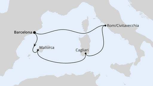 Routenverlauf Mediterrane Schätze mit Sardinien ab Barcelona