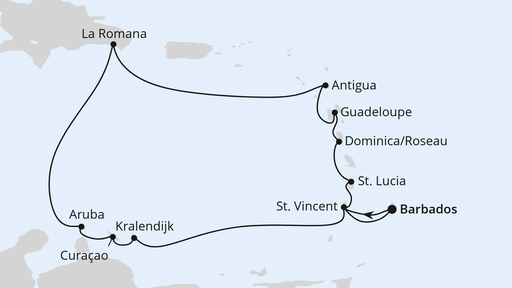 Routenverlauf Karibische Inseln ab Barbados