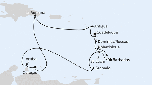 Routenverlauf Karibische Inseln ab Barbados