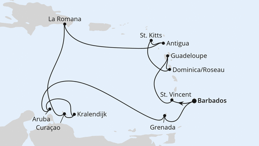 Routenverlauf Karibische Inseln ab Barbados