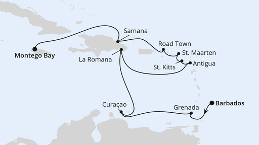 Routenverlauf Karibische Inseln ab Barbados