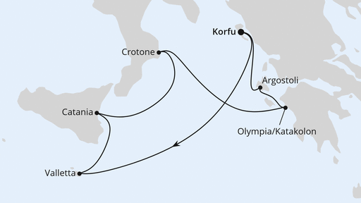 Routenverlauf Mittelmeerinseln ab Korfu