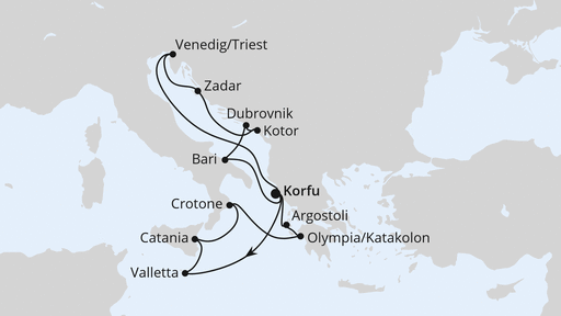 Routenverlauf Adria & Mittelmeerinseln ab Korfu 2