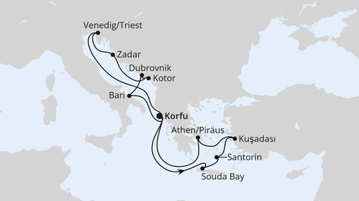 Routenverlauf Adria & Griechenland ab Korfu 2