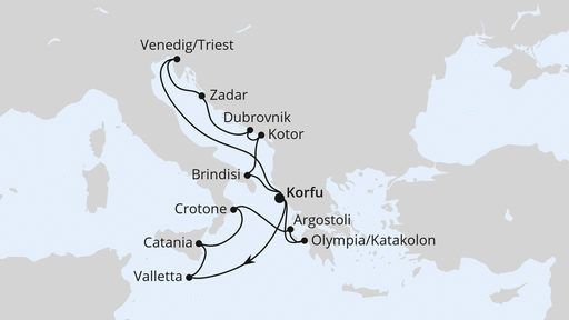 Routenverlauf Adria & Mittelmeerinseln ab Korfu 2