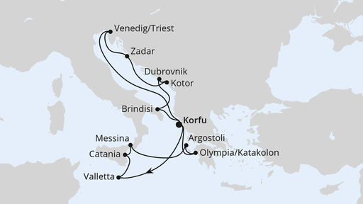 Routenverlauf Adria & Mittelmeerinseln ab Korfu 2