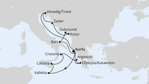 Routenverlauf Adria & Mittelmeerinseln ab Korfu 2