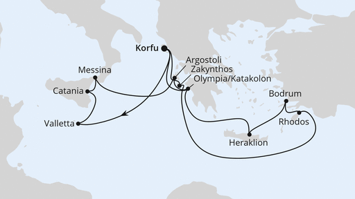 Routenverlauf Griechenland & Mittelmeerinseln ab Korfu 2