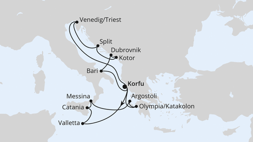 Routenverlauf Adria & Mittelmeerinseln ab Korfu