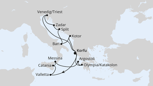Routenverlauf Adria & Mittelmeerinseln ab Korfu