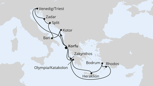 Routenverlauf Adria & Griechenland ab Korfu 2