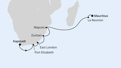 Routenverlauf Südafrika mit La Réunion & Mauritius 2